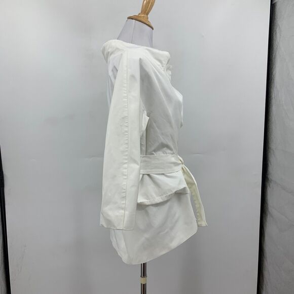 Jarbo Blouse Womens 38 White Crepe Fabric 3/4 Sleeve Tie Waist Tulip Layered - Picture 6 of 15